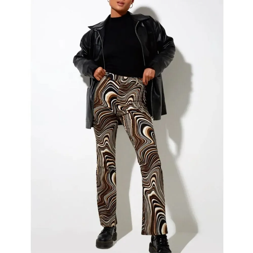 Motel Zoven Multicolor Ripple High Waist Flare Trouser In 70's Size XS - Picture 2 of 12